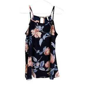 2/$15 MTS - Navy Floral Sleeveless Tank Top Blouse Size S